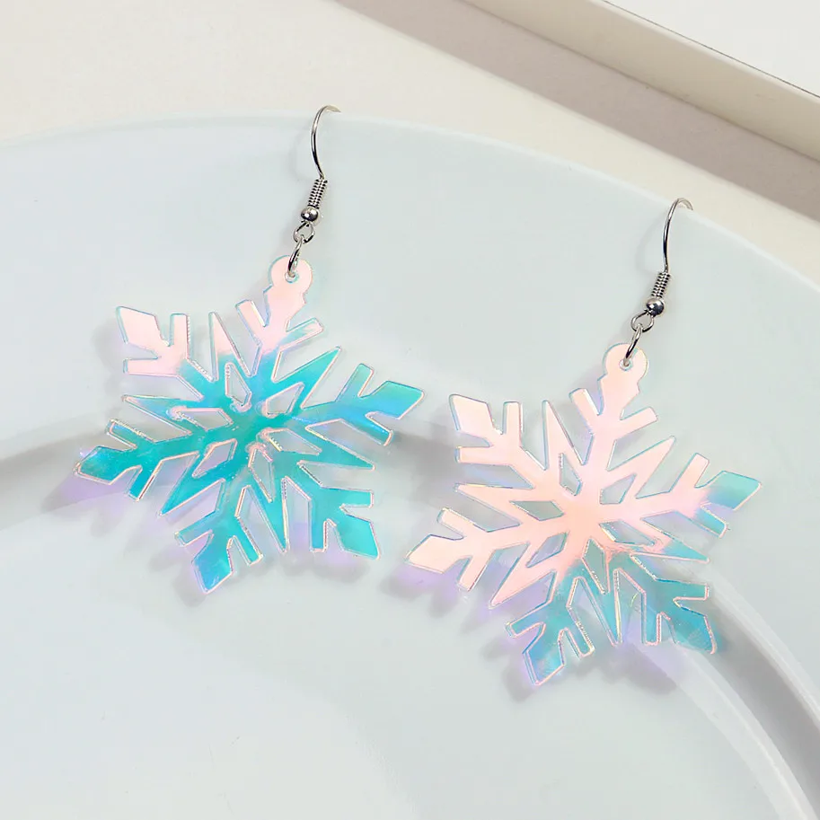 

New Laser Acrylic Hollow Snowflake Earrings for Women Girls Xmas Iridescent Cartoon Flower Drop Earring Christmas Jewelry Gifts