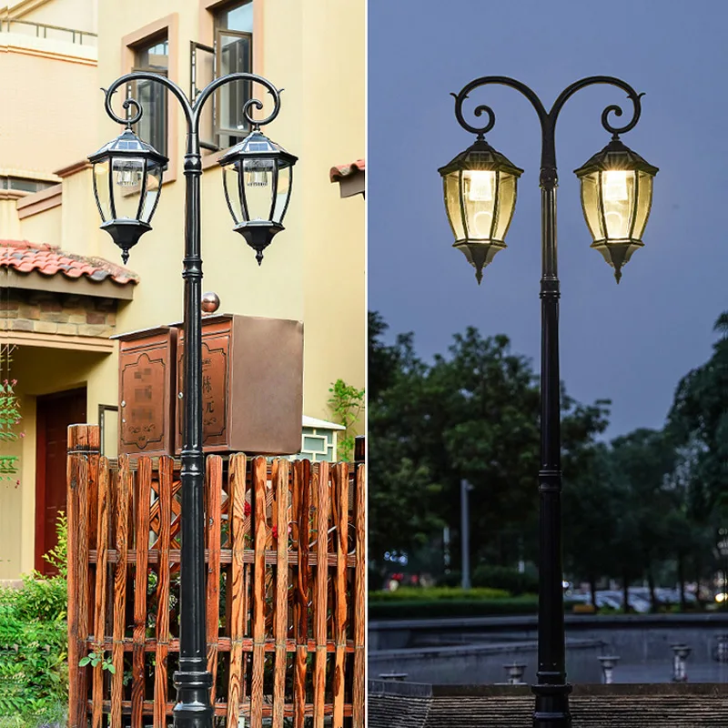 European Solar Street Light Home Outdoor IP65 Waterproof Garden Lamp High Pole LED Lighting Villa Yard Super Bright Lawn Lights