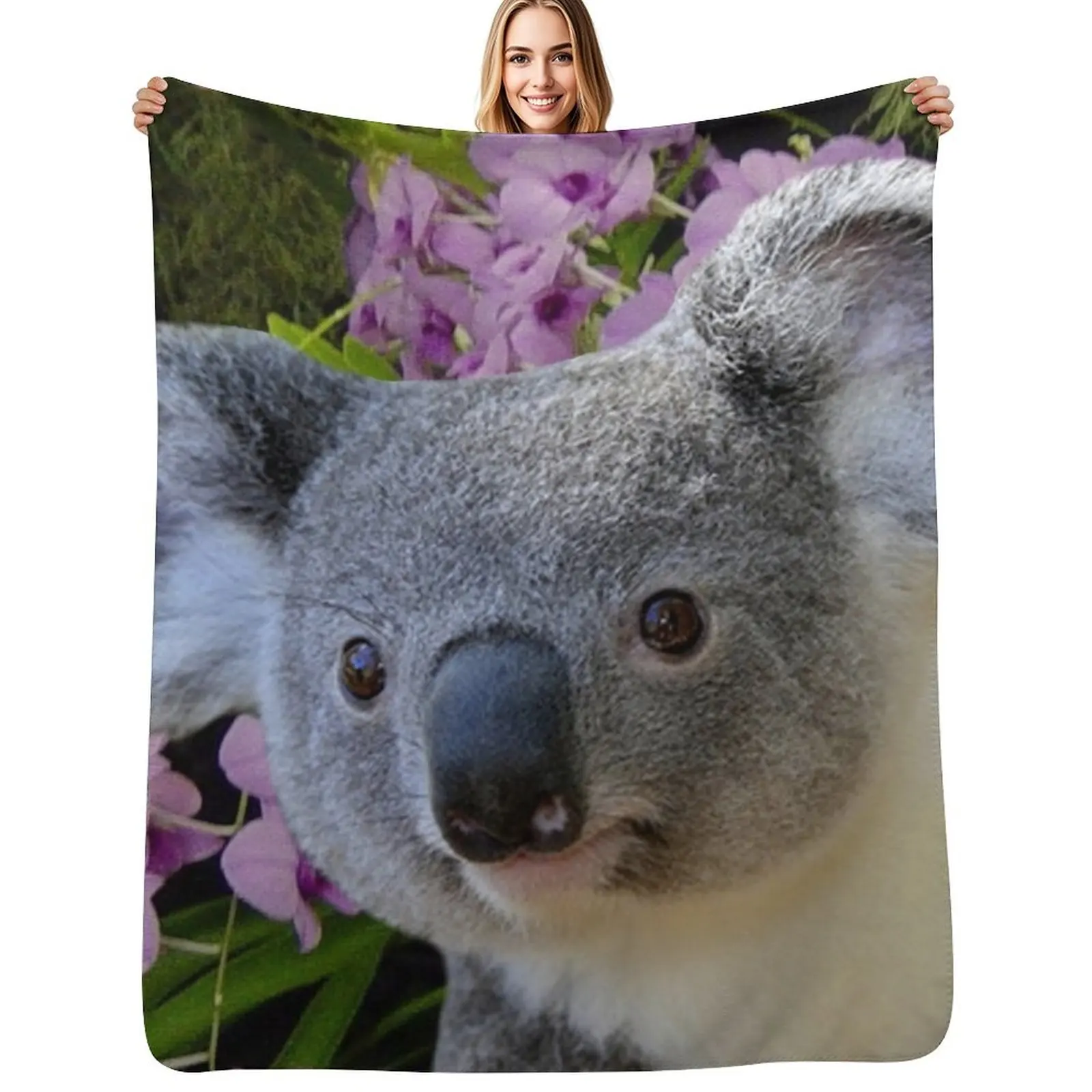 

Koala and Orchids Throw Blanket Baby cosplay anime for winter Plush Blankets