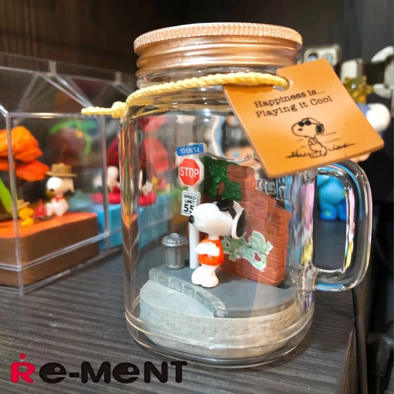 RE-MENT Snoopy Scene Happy Terrarium Miniature Landscape Bottle Blind Box Toys Anime Figures Collect Ornaments