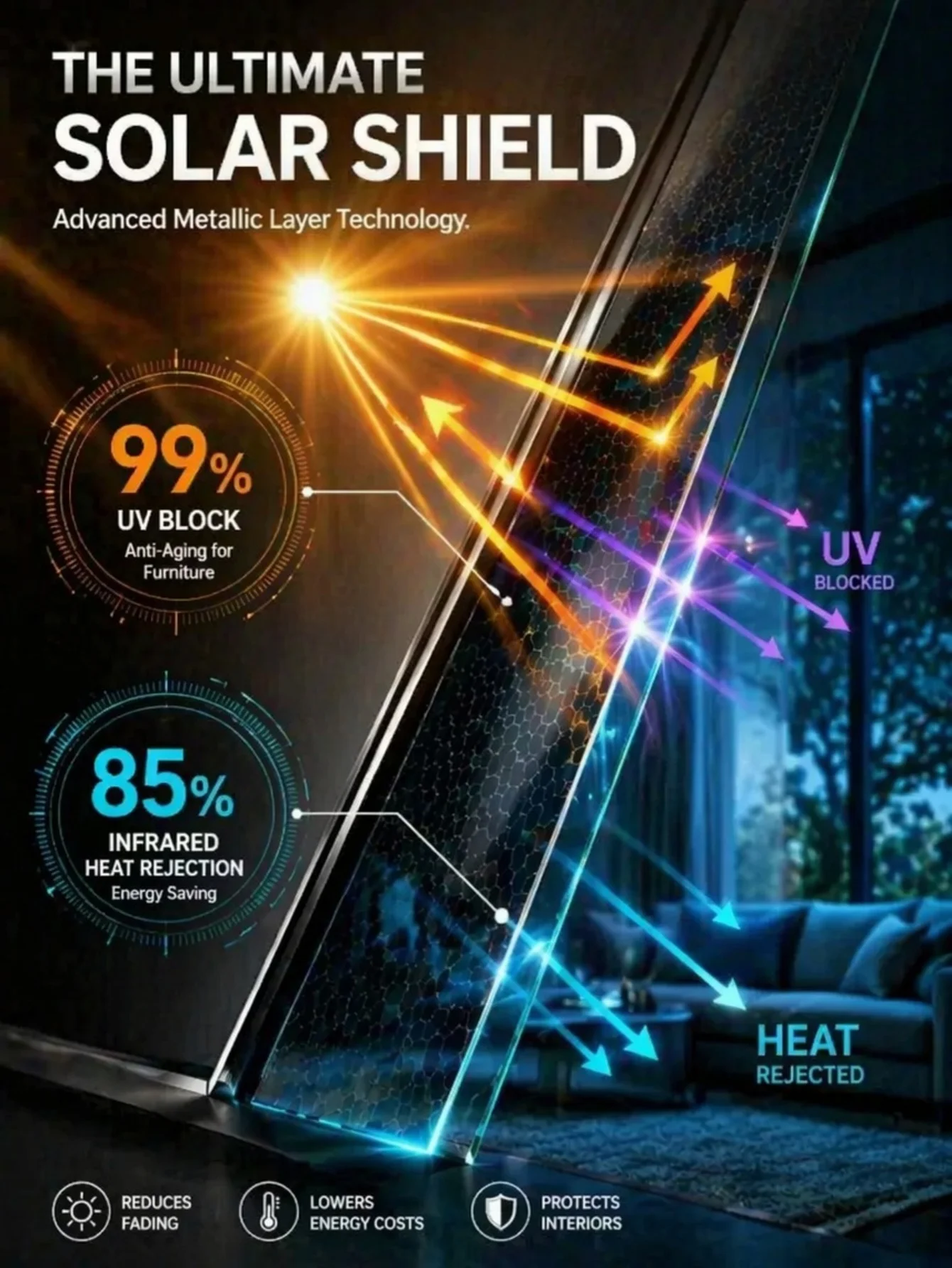 One Way Mirror Window Film Self Adhesive Heat Control UV Block Sun Block Privacy for Home Office Glass Door