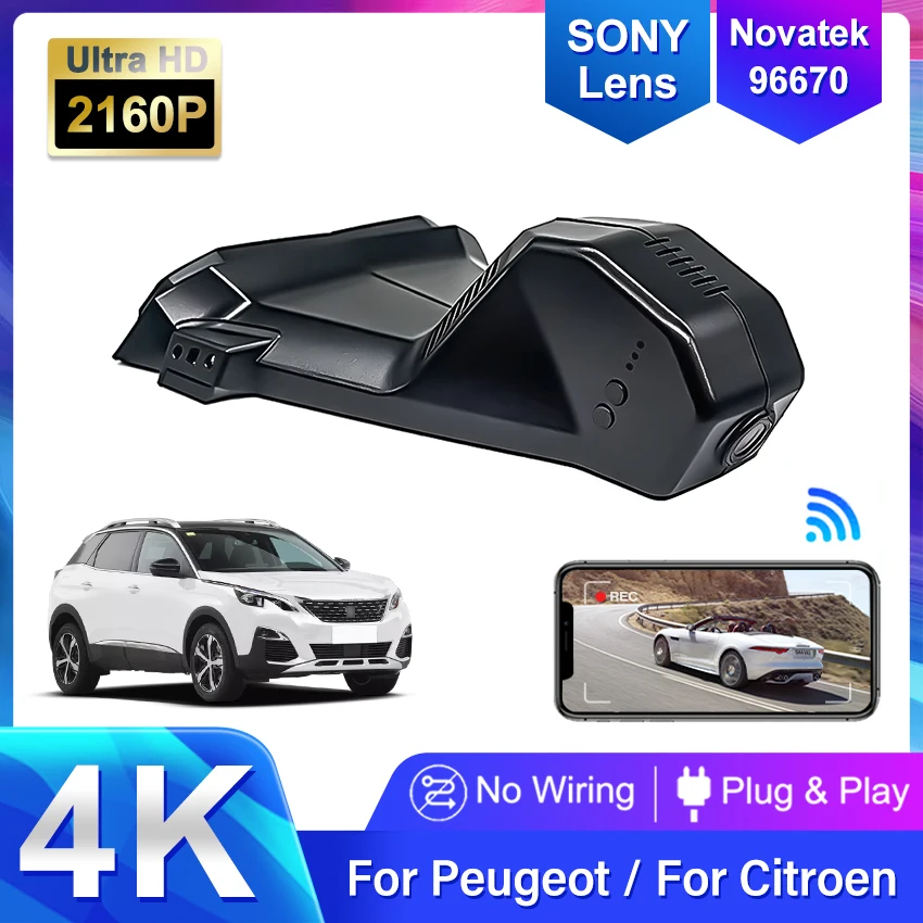 4K HD 2160P Plug And Play Dashcam Wifi Car DVR Video Recorder For Peugeot 3008 Allure 4008 5008 GT DS7 CROSSBACK Citroen C5 X7