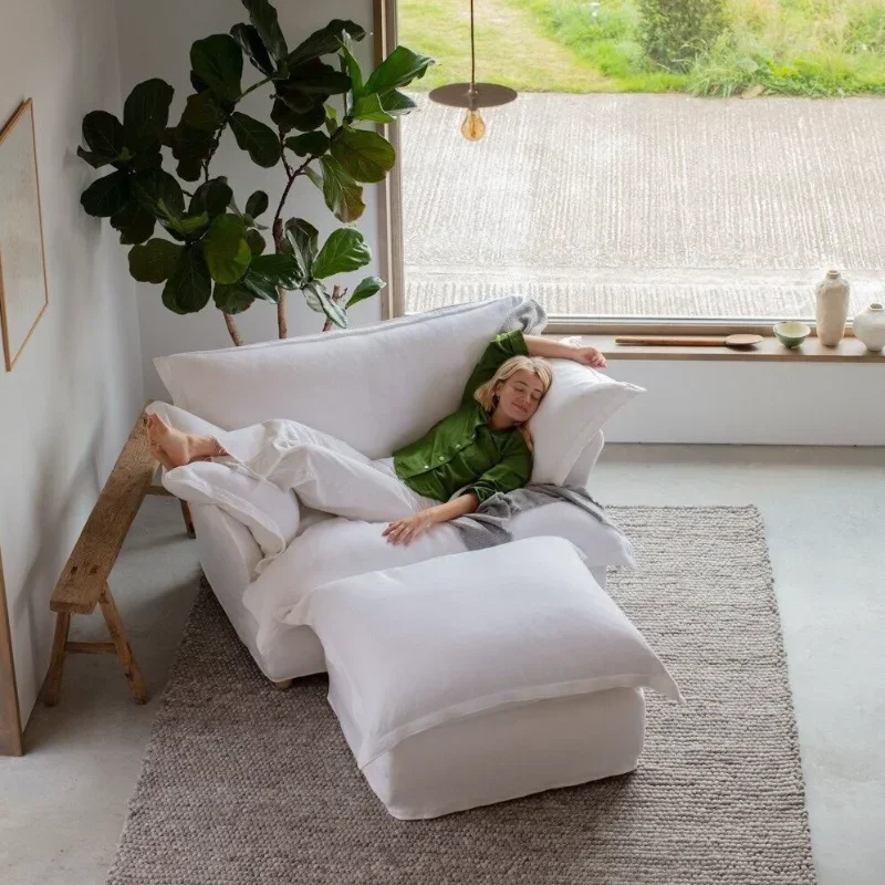 Japanese-style wabi-sabi wind cotton and linen velvet sofa fully dismantled and washed small apartment retro single sofa
