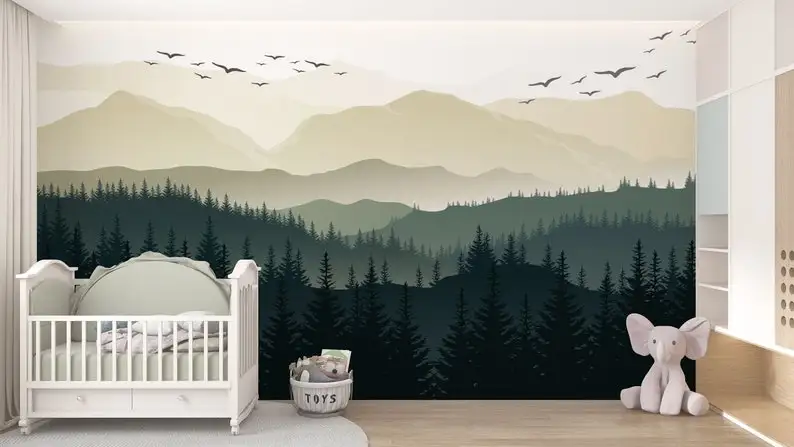 Child Room Wallpaper Forest Landscape, Nature Rainforest Living Room Wall Mural Wallpaper Peel and Stick Easy Removable Textured