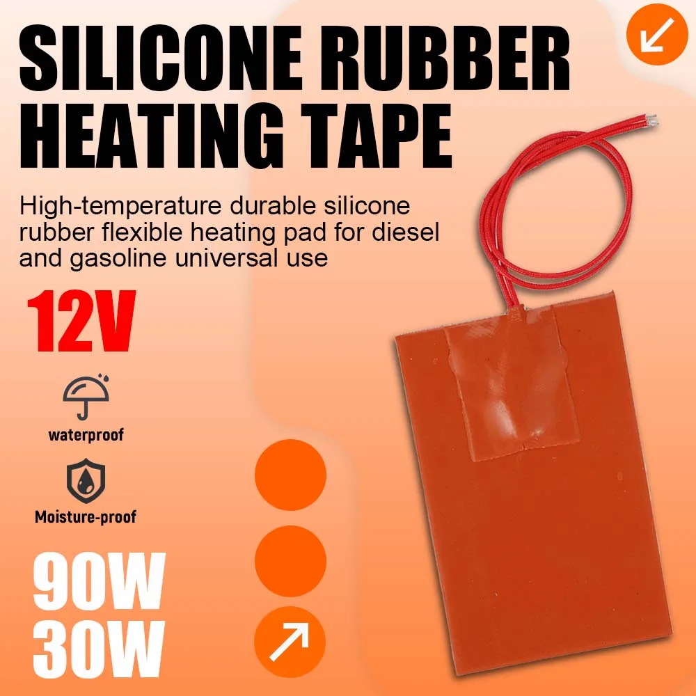 12V Silicone Heating Pad for Diesel Cars Vehicle Fuel Car Engine Oil Tank Heating Mat Waterproof Fast Heating Pad 30W/90W