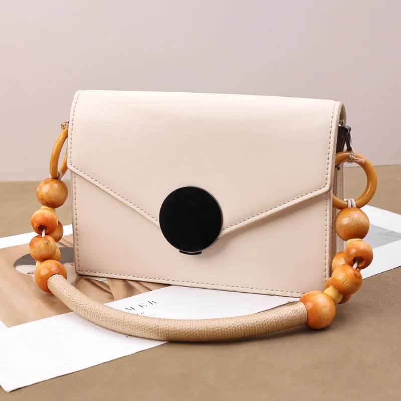 2 Pcs Vintage Woven DIY Handbag Handle Wooden Beads Versatile Portable Component Fasionable Bag Chains Firm Exquisite Bag Strap