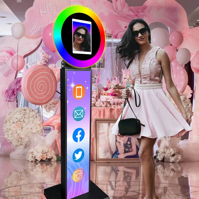 

iPad Photo Booth Selfie Machine Shell Adjustable Stand Photobooth Customized LOGO With LED Ring Light For Wedding Partys Events