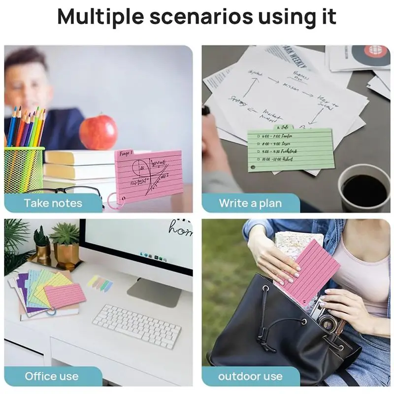 QWE-600 Pack Index Cards, 3Inch X 5Inch Ruled Index Cards With Ring, Colored Lined Flash Cards, Both Sides Note Cards