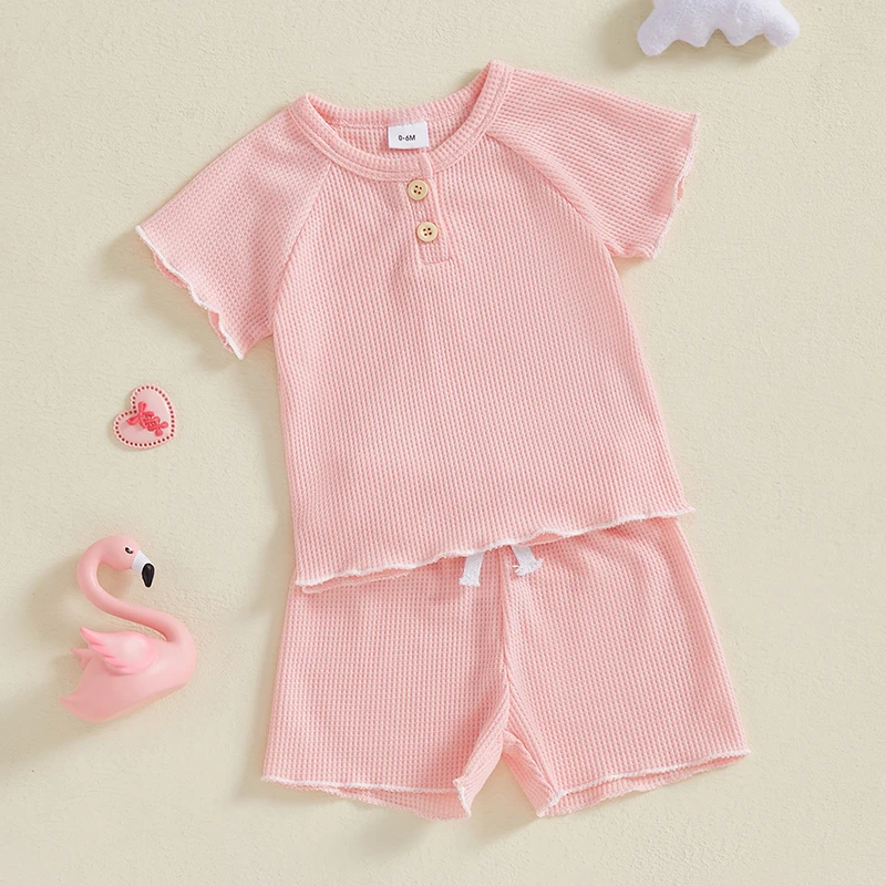 طفل رضيع فتاة الهراء الزي بلون قصيرة الأكمام الخس تقليم تي شيرت مرونة الخصر السراويل 2 قطعة الصيف مجموعة