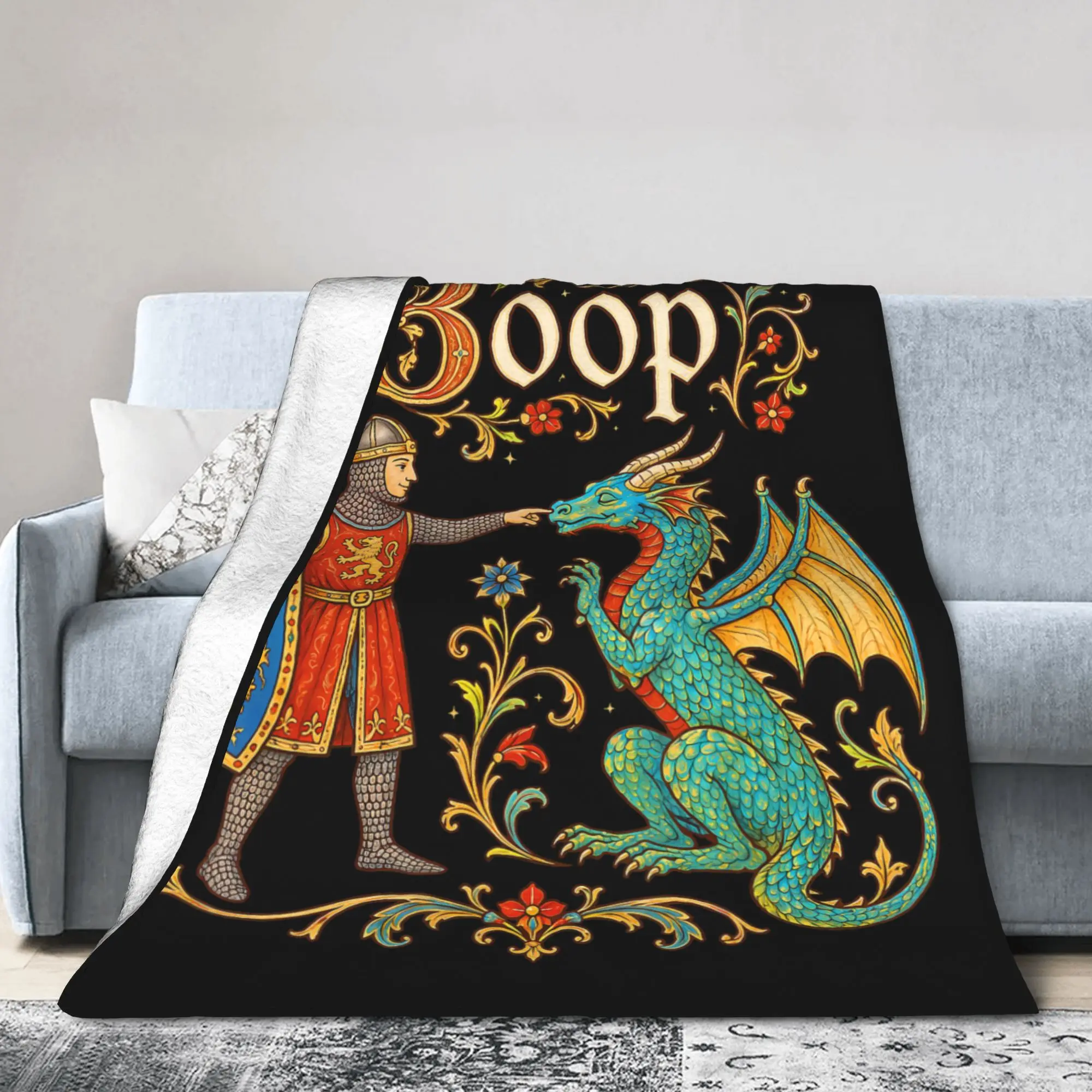 Le Boop Medieval Knight Dragon Blankets Fleece Print  Portable Warm Throw Blanket for Bed Bedroom Bedding Throws