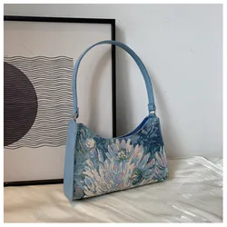 2024 Trendy New Oil Painting Shoulder Bag Women Underarm Bags Cute Simple Handbags and Purses Female Travel Small Totes 여성가방