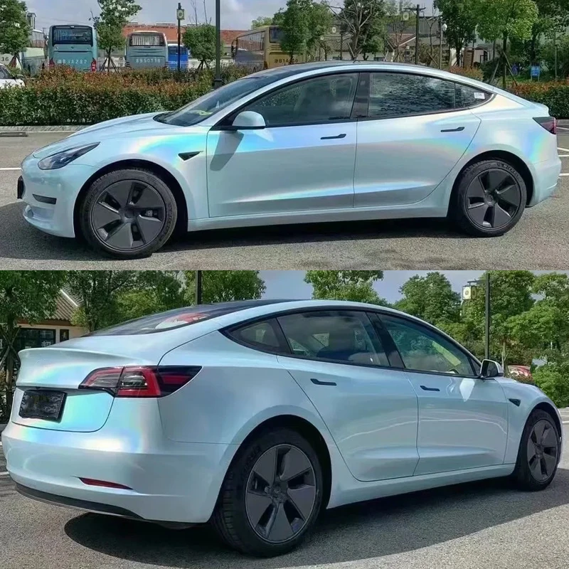 Hot Selling 1.52*17M Glossy PET Rainbow Laser Vinyl Wrap Self-Healing Glacier Blue Full Body Car Color Changing Film