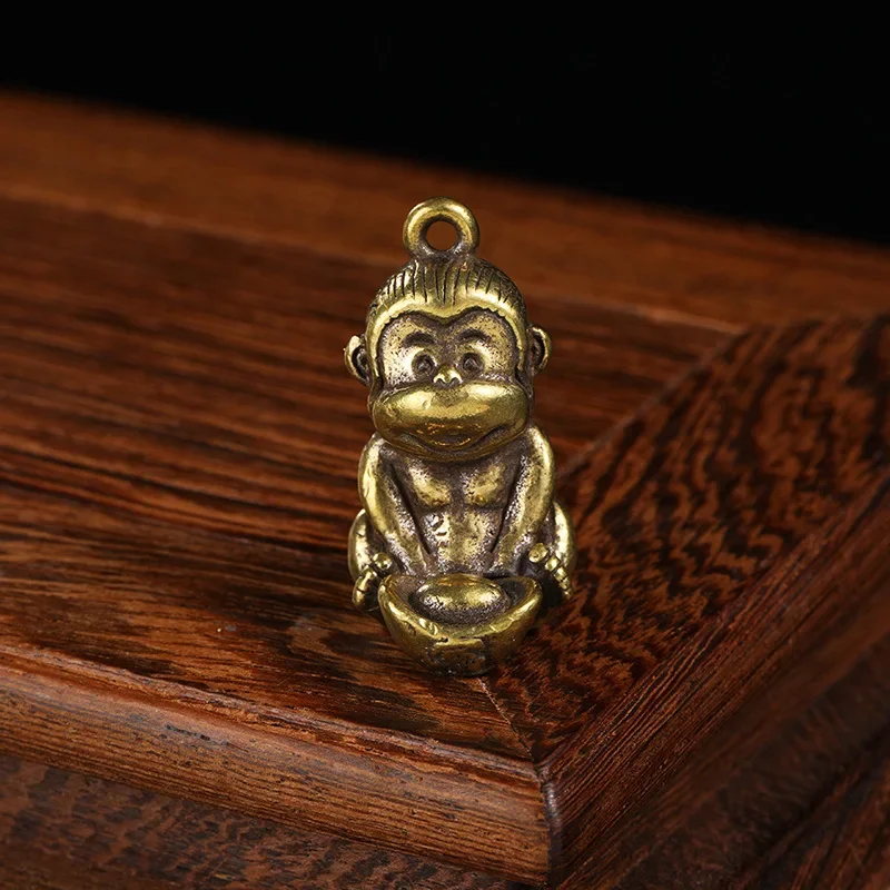 Monkey and Ingot Statue Casting Collectable Chinese Old Brass Handmade