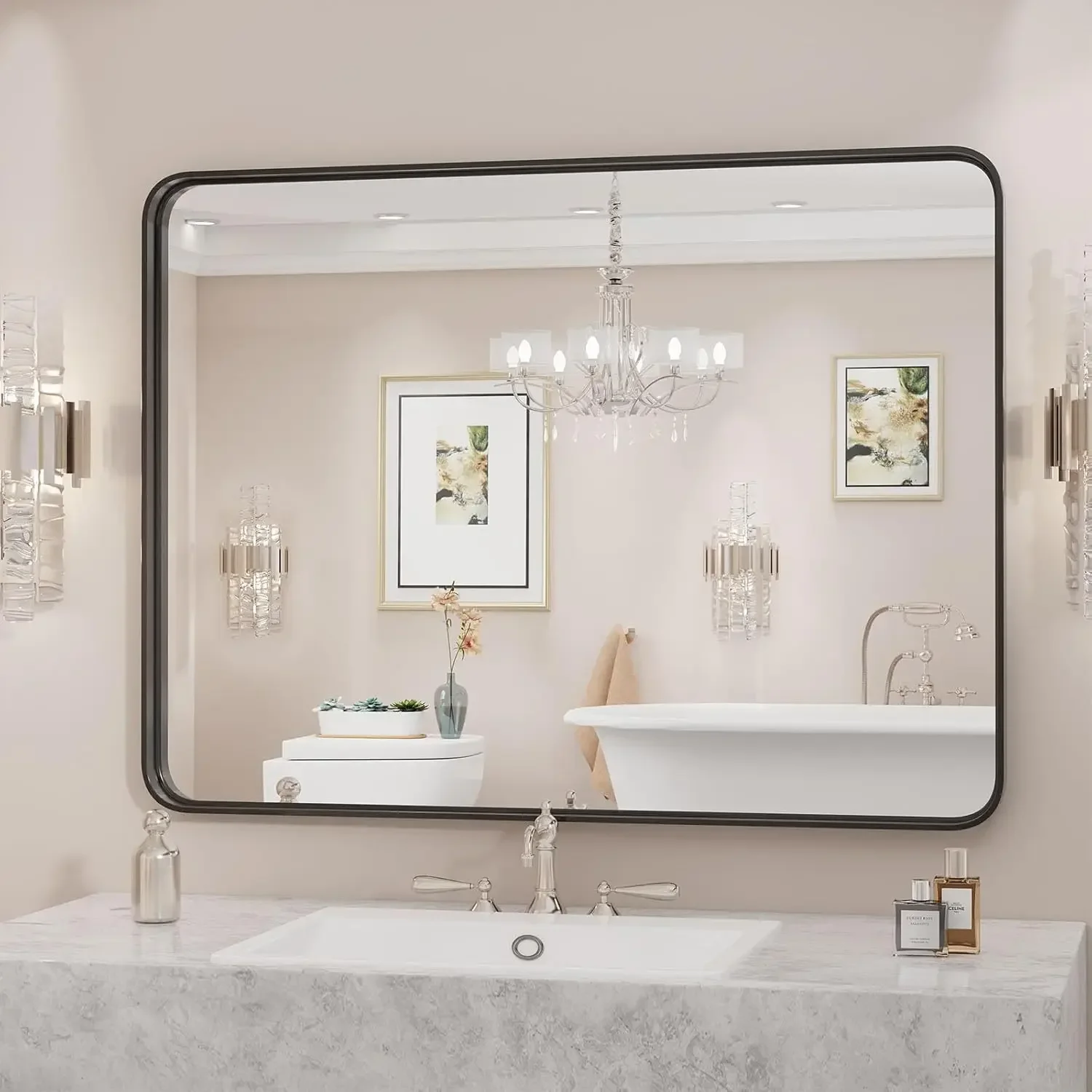 

Sweetcrispy Black Bathroom Mirror Large Rectangle Vanity Framed Mirror for Wall, 30x40 Inch Modern Metal Wall Mirror Farmhouse,