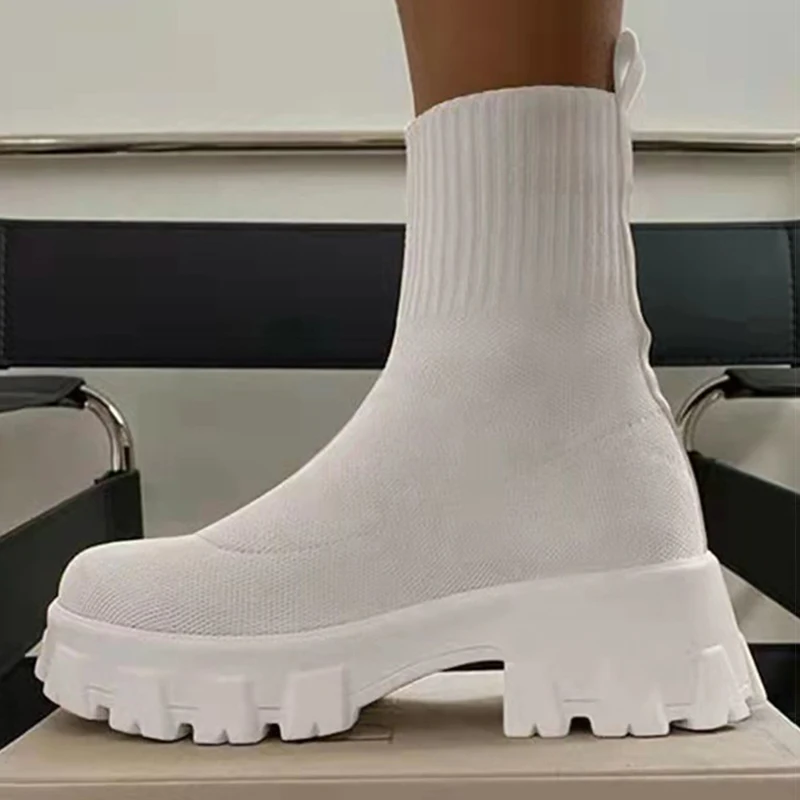 Women Boots Elastic Platform Boots Breathable Spring Summer Heels Botas Mujer Slip On Ankle Boots Elegant Woman Heeled Shoes image 2