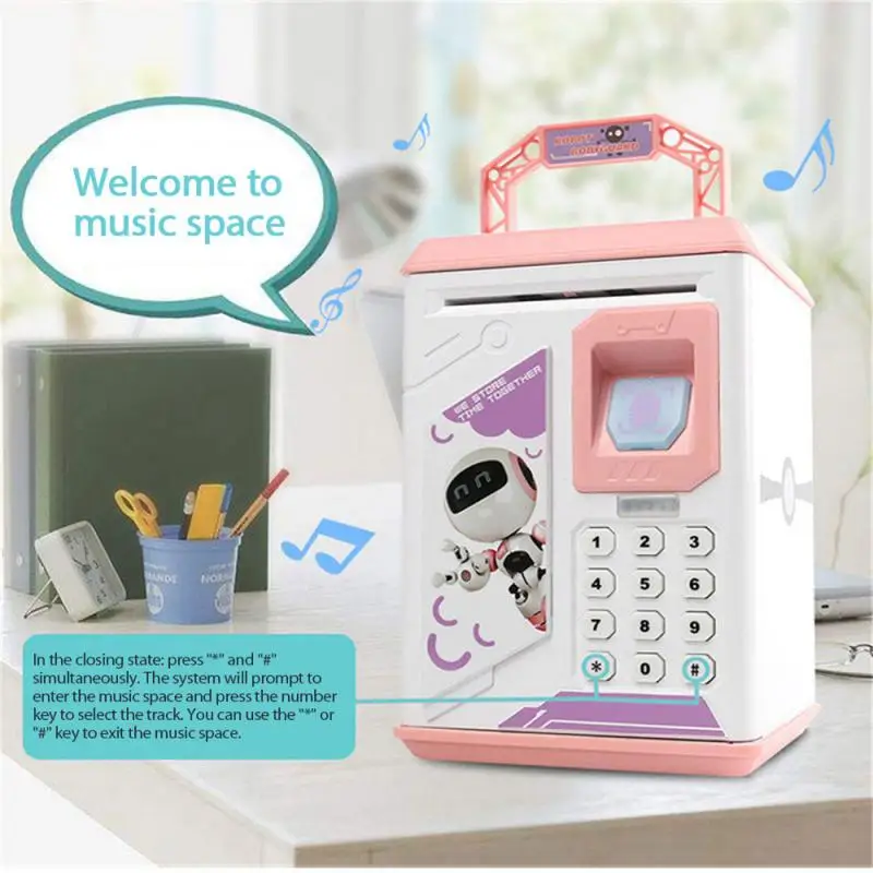 Safe Box Fingerprint Piggy Bank Cash Saving Bank Christmas Gift For Kids ATM Password Money Box Electronic