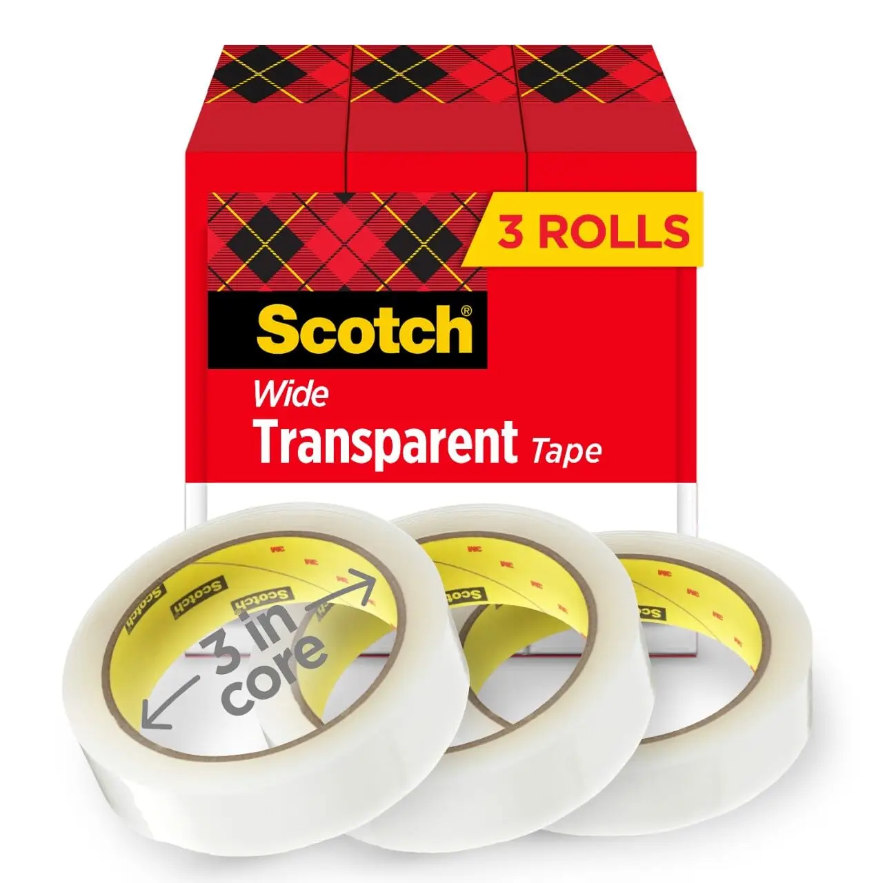 

Transparent Tape, Clear Tape Engineered for Office and Home Use, 3 Inche Core, 1 in x 2592 in, 3 Rolls