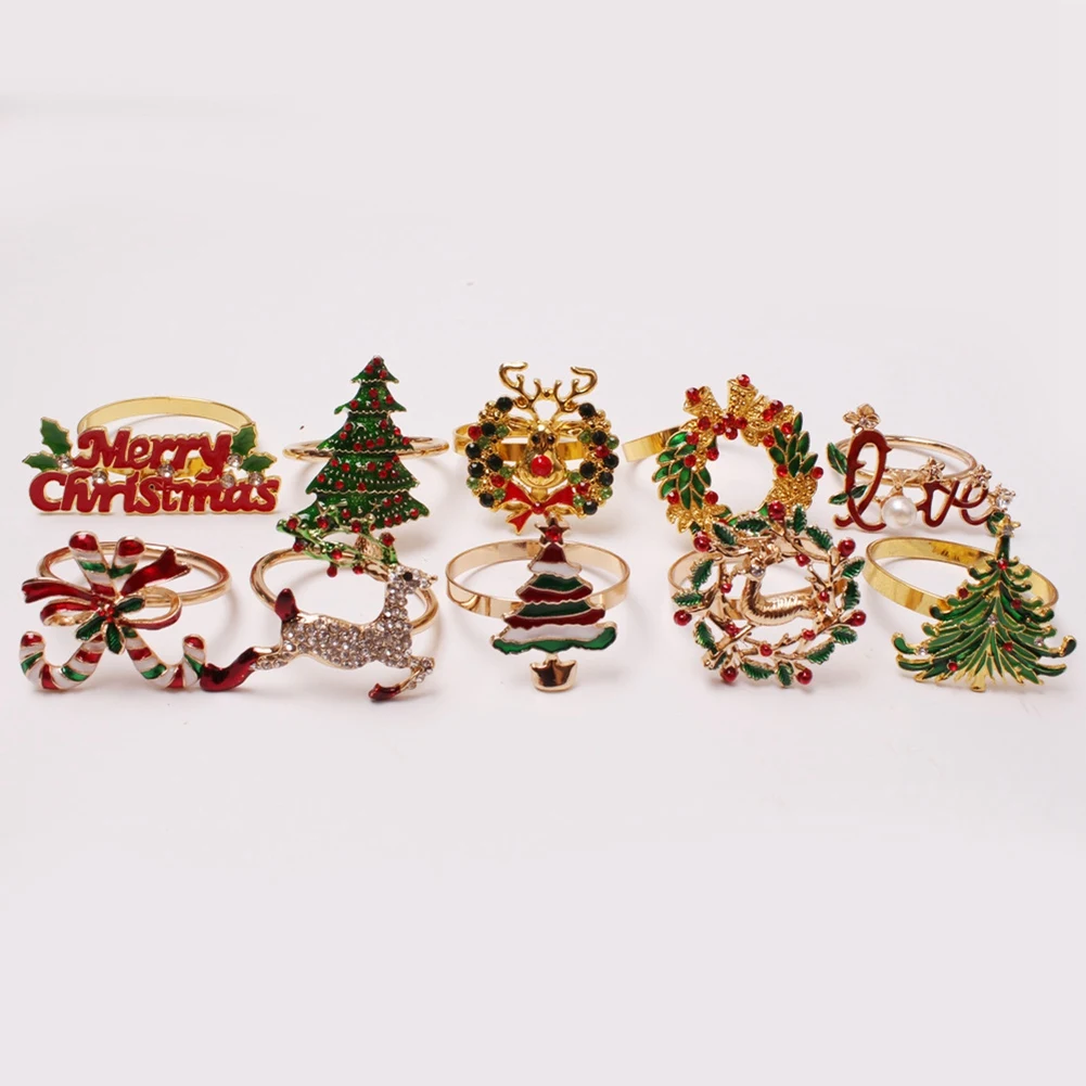 Christmas Napkin Rings - Set of 10 Napkin Holder Rings for Holiday Christmas Table Decoration Elk Napkin Buckle