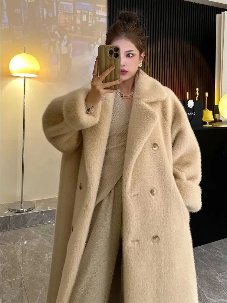 Thicken Warm Long Faux Fur Coat Winter Fake Rabbit Furs Korean Outerwear High Quality Women Jacket Luxury Elegant Furry Overcoat