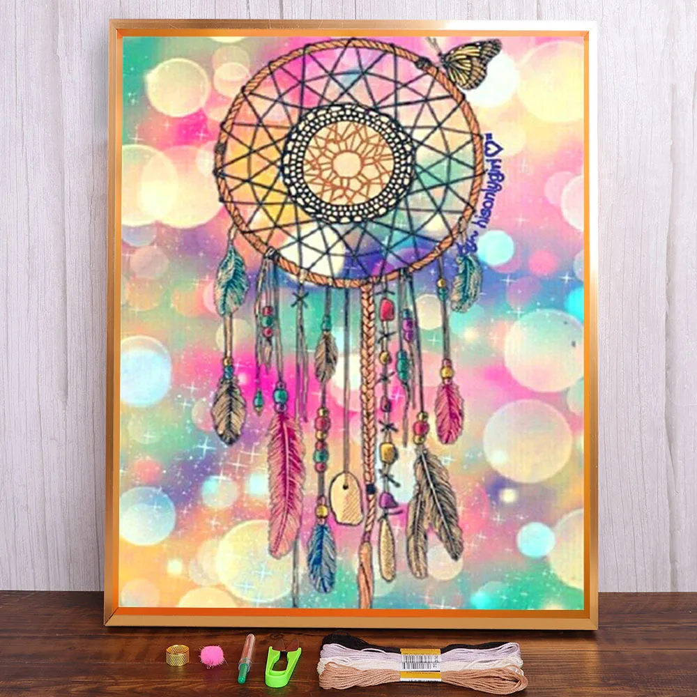 Dream Wind Chime Dream Catcher Printed Water-Soluble Canvas 11CT Cross Stitch Set Embroidery DMC Threads Handicraft      Mulina