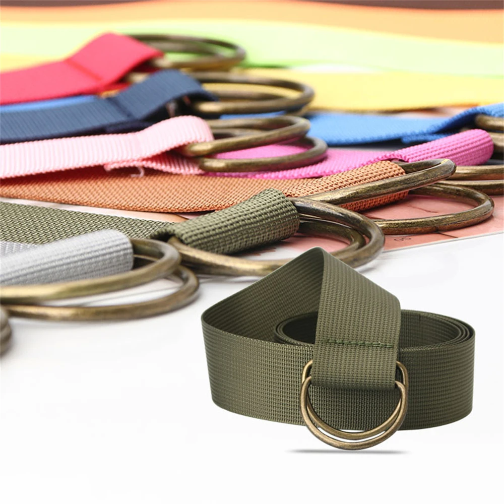 Men and women general casual couple style, students Korean version of double-ring d-buckle long multi-color canvas belt K758