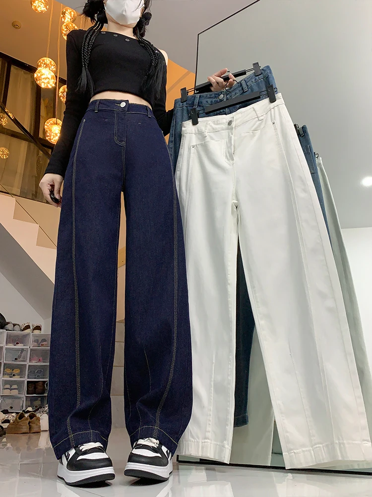 

Широкие джинсы с высокой талией, американские джинсовые джинсы, женские свободные брюки прямого кроя, осень 2024, эффект похудения