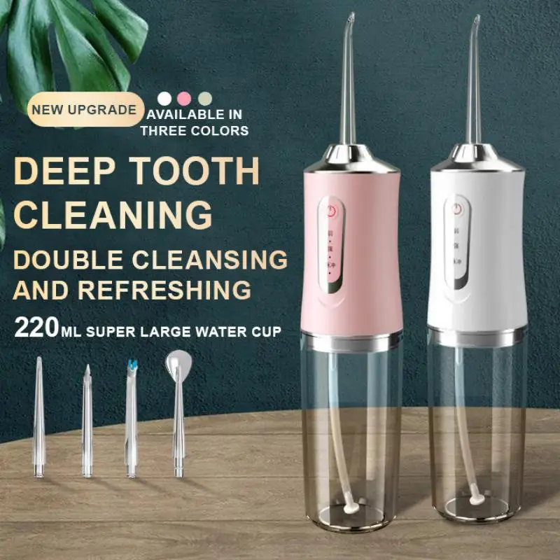 

220ml 3 Modes Oral Irrigator Portable Dental Scaler Cleaning USB Rechargeable Pulse Teeth Pick 4 Jet Tip Low Noise Household