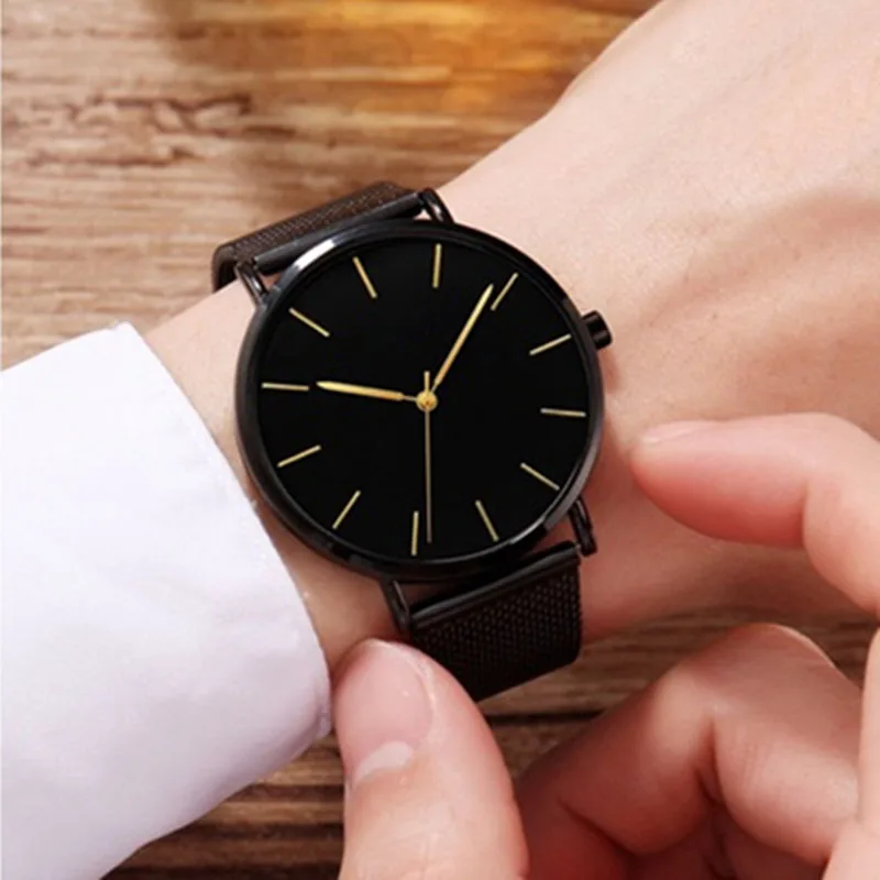 NEW Men Watch Magnetic Bracelet Ultra Thin Quartz Watch Men Slim Mesh Steel Waterproof Sport Watch Black Relogio Masculino