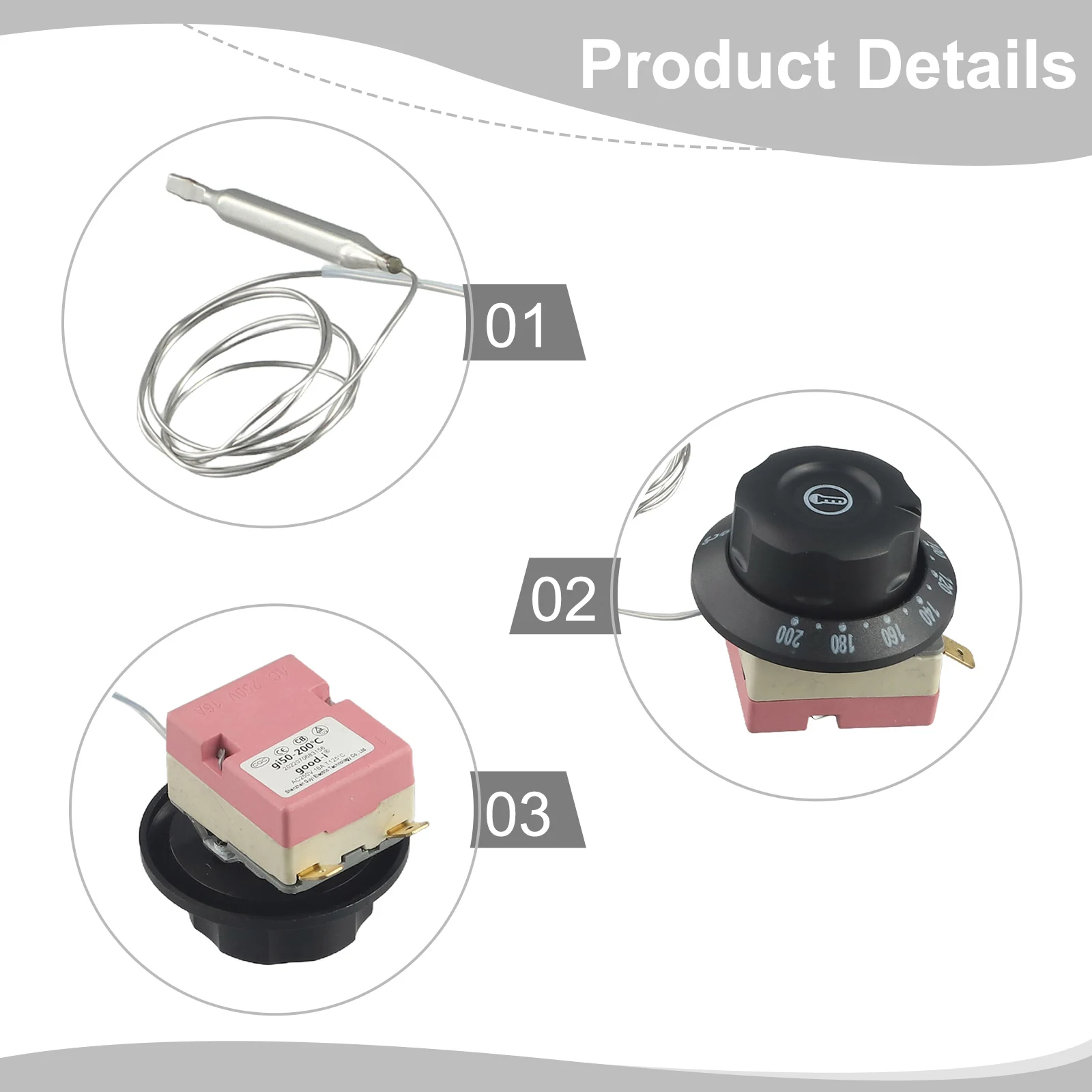

Controller Switch Oven Thermostat Adjustable Temperature Electric Metal Plastic 60-200 Kitchen Home Appliance Set