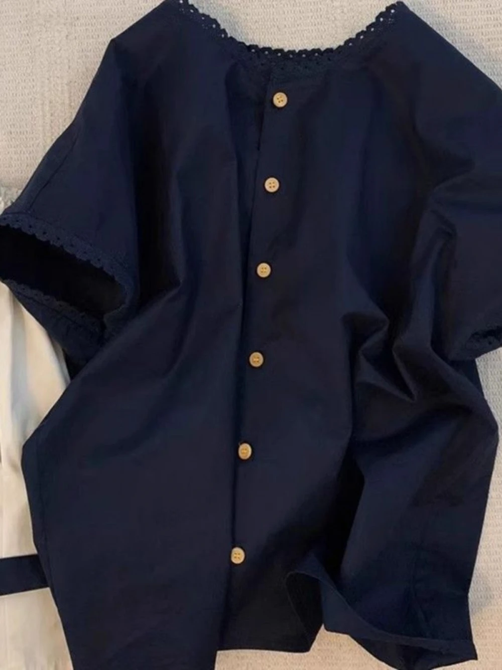 

plus Size Women's Summer Shirt Thin Loose Floral Trim Short Sleeve T-Shirt with Belt High-End Feeling And Pear Body Types