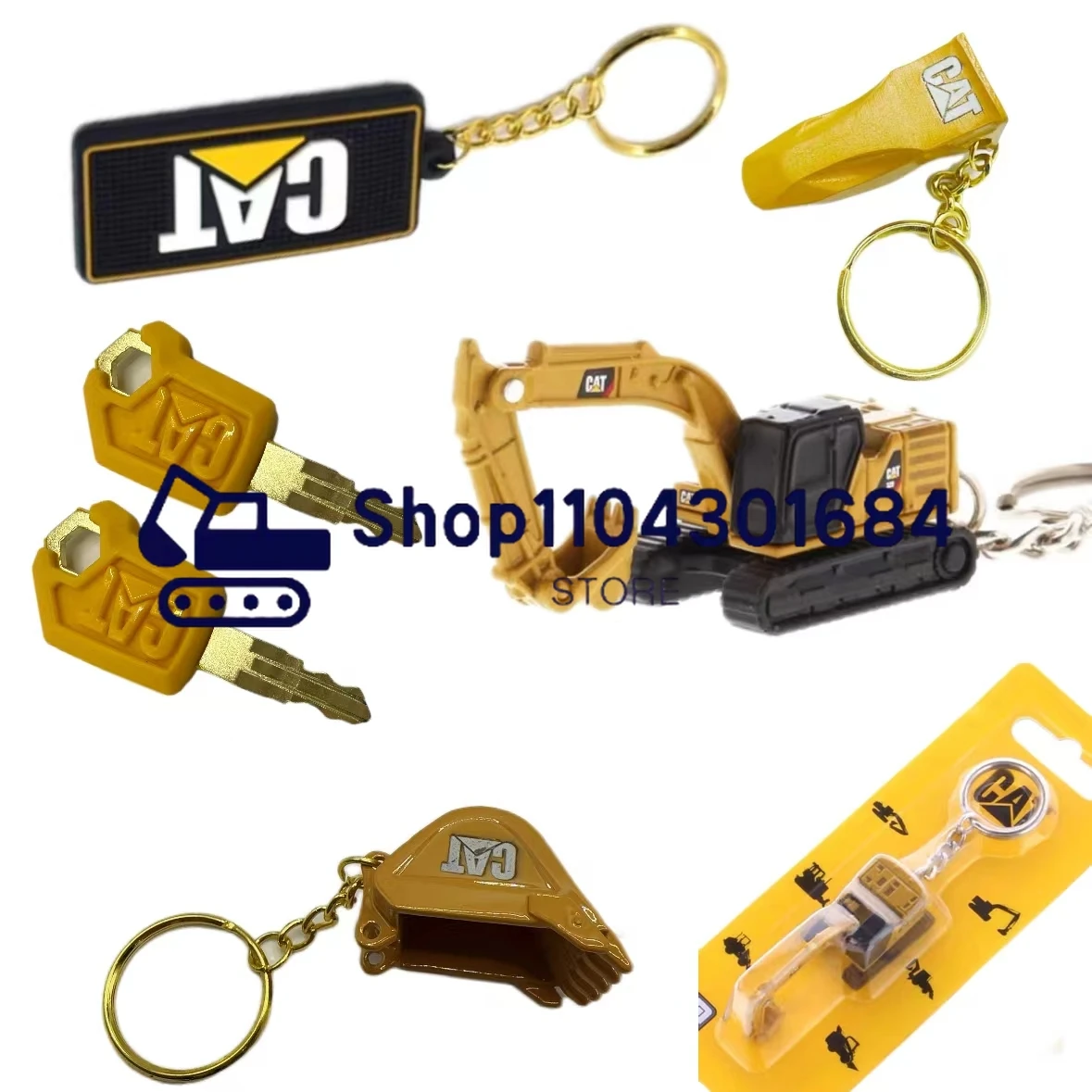 8H5306 5P8500 Ignition Key with Bucket Key Chain F0002 for Caterpillars Excavator Heavy Equipment Keychain