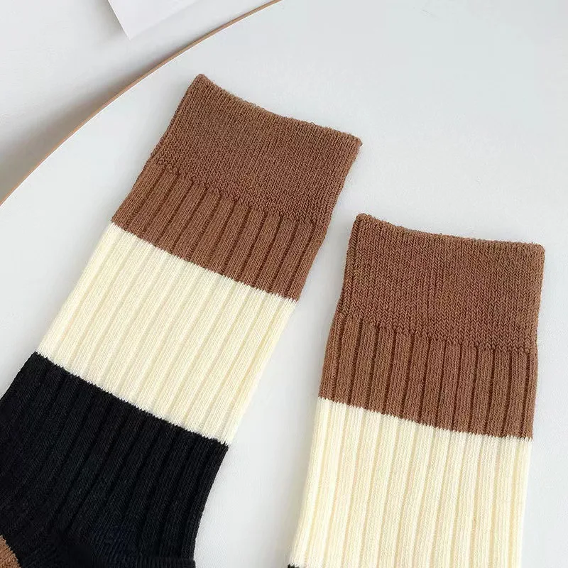 Brown Department Socks Female Joker Tube Striped Socks Ins Tide in Japanese Street Leisure Paragraph Breathable Socks