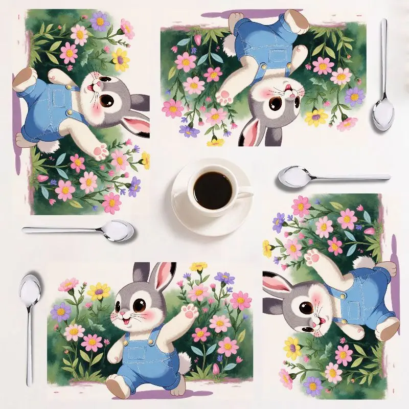 

4-piece placemat set, cute bunny design, easy to clean, 12×18 inches, perfect for spring picnics and gatherings.