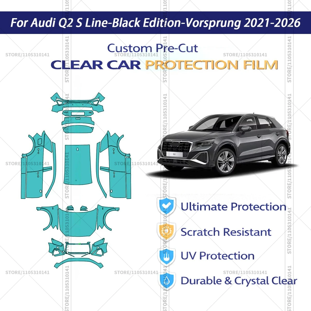 

For Audi-Q2-S-Line-Black-Edition-Vorsprung-2021-2026 Pre-Cut Paint Protection Film PPF Transparent Car Film Automotive PPF