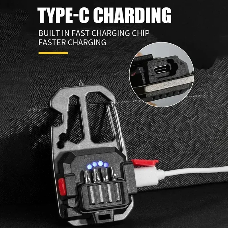 KDULIT LED Portable Keychain Flashlight Outdoor COB Work Light Emergency Lighting with Window Hammer Bottle Opener Lamp Camping