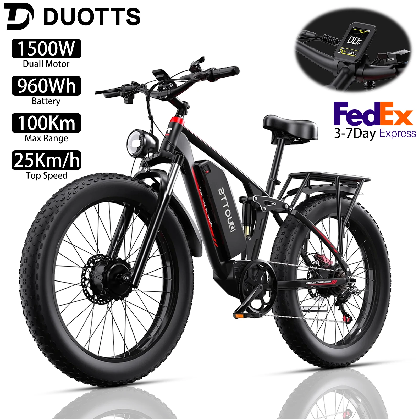 

26x4.0" Electric Bike 1500W,70Mile,20Mph,65*2NM,48V 20AH,All Terrain Electric Bike,New