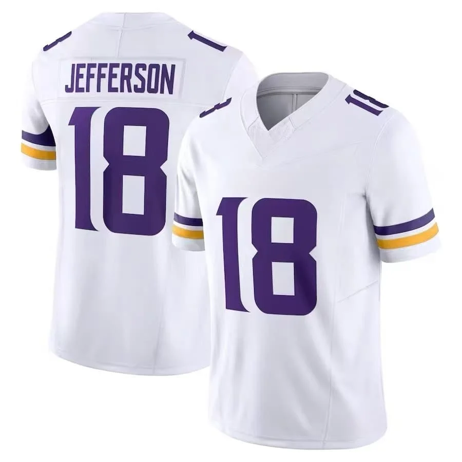 Herren 18 Justin Jefferson Lila Limited Edition Kurzarm American Football Top Rugby Sport Unisex T-Shirt – Detail 3