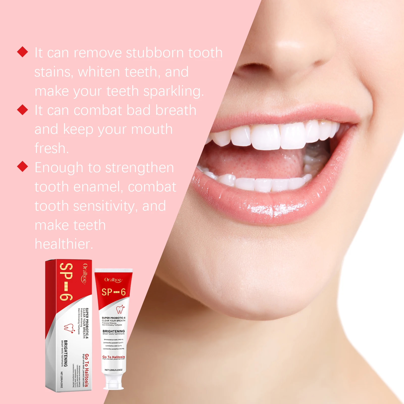 SP6 Probiotic Toothpaste Whitening Teeth Cleaning Dental Plaque Tartar Remove Coffee Smoke Stains Anti Caries Repair Toothpaste