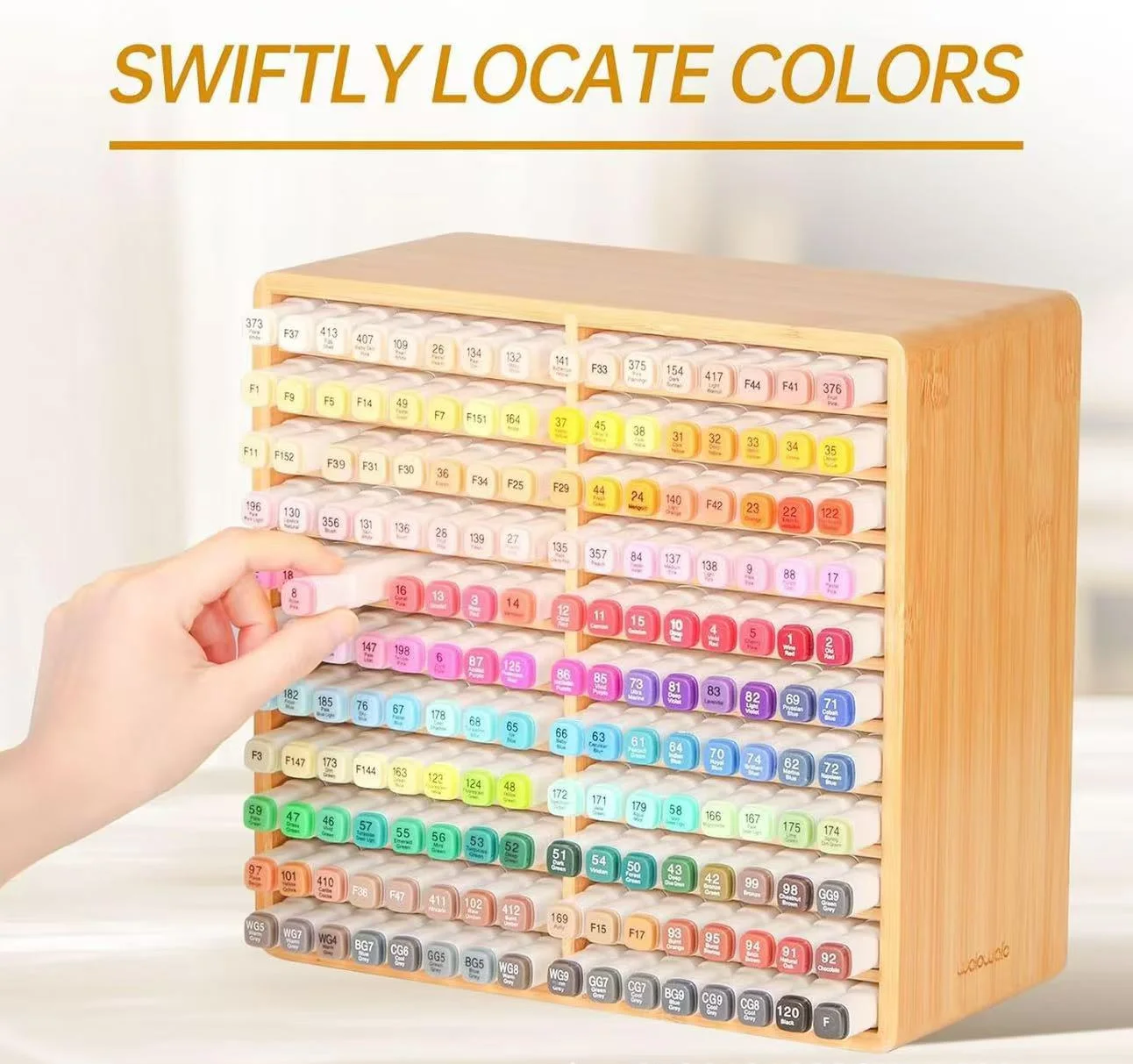 Bamboo Marker Organizer Wooden Desktop Storage Hold 128 Markers Pens Pencils Art Brushes Stationary Organizer Pen Holder - view 5
