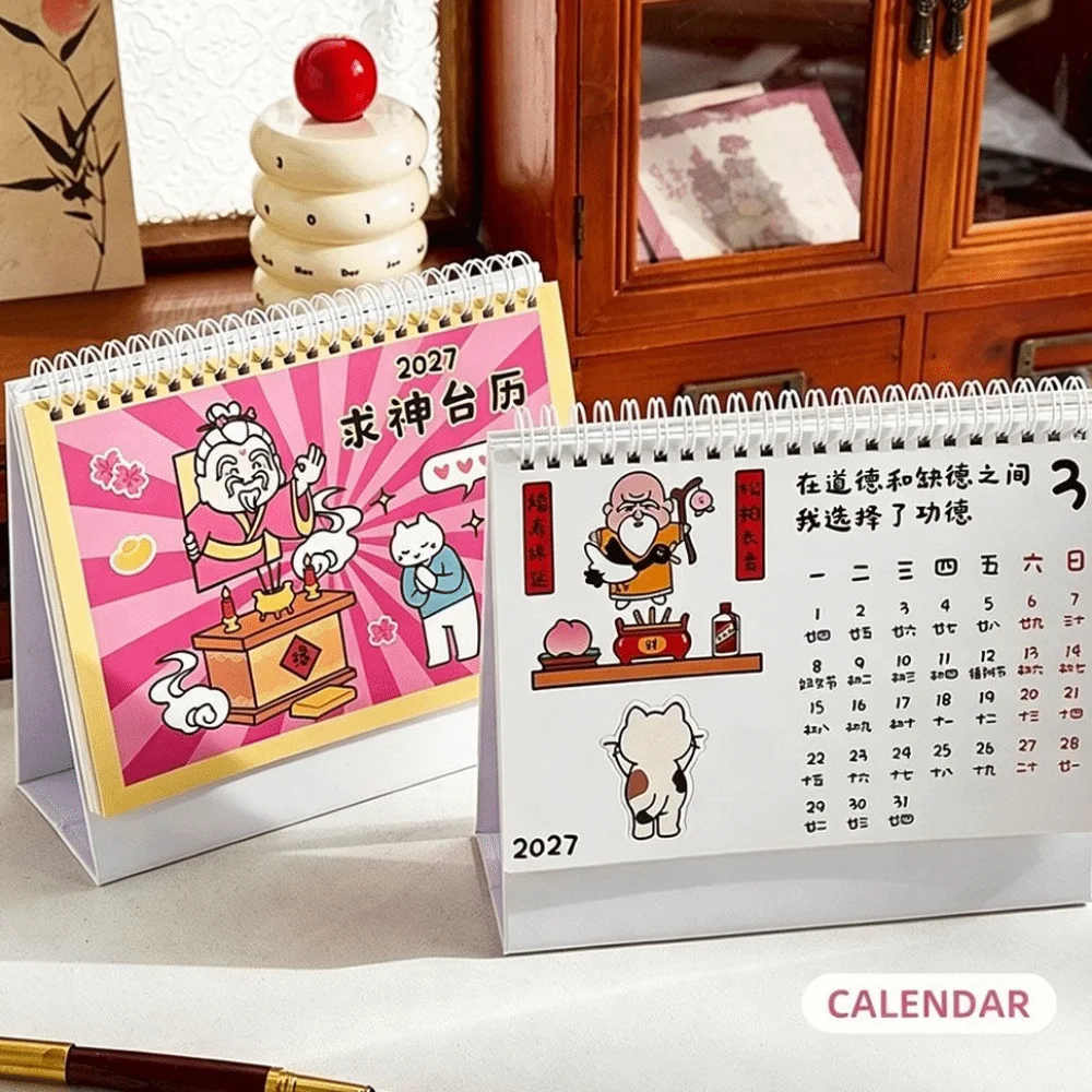 Standing 2027 Blessing Desk Calendar Monthly Layout Portable Calendar Planner Foldable Colorful Appearance Monthly Calendar