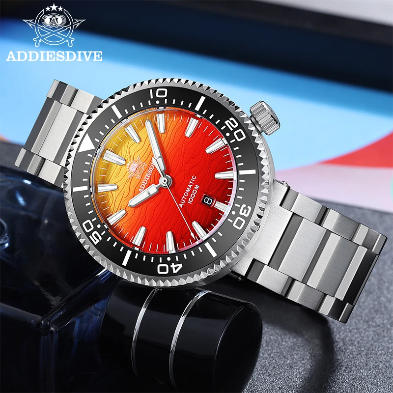 Addiesdive Nieuwe Heren Duikhorloge 1000M Waterdicht Saffierglas Mechanisch Polshorloge Keramische Bezel Roestvrij Staal Lichtgevend