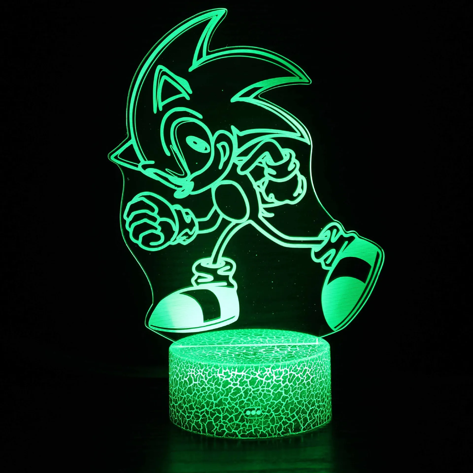 Sonic The Hedgehog 3D Night Light  Anime Figures Acrylic Crack Base Night Light Home Bedroom Decoration Table Lamps Kids Toys