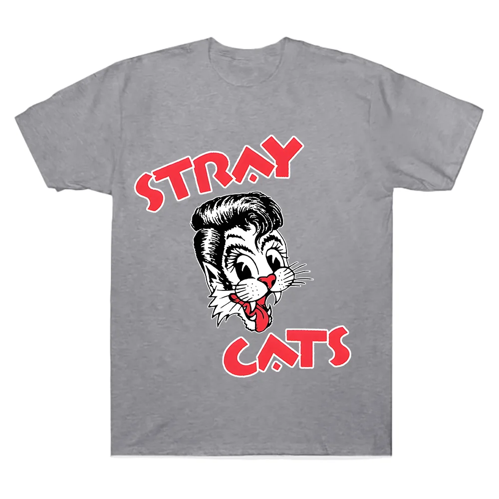 Stray Cats Rock Cat Head Logo T-Shirt Hipster Streetwear Fashion Women Men Oversized Crewneck Short Sleeve Cotton Tees Clothing
