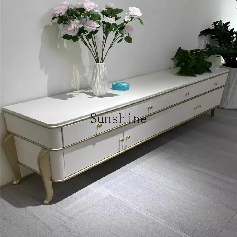 French cream style living room small apartment floor cabinet light luxury all solid wood audio-visual cabinet