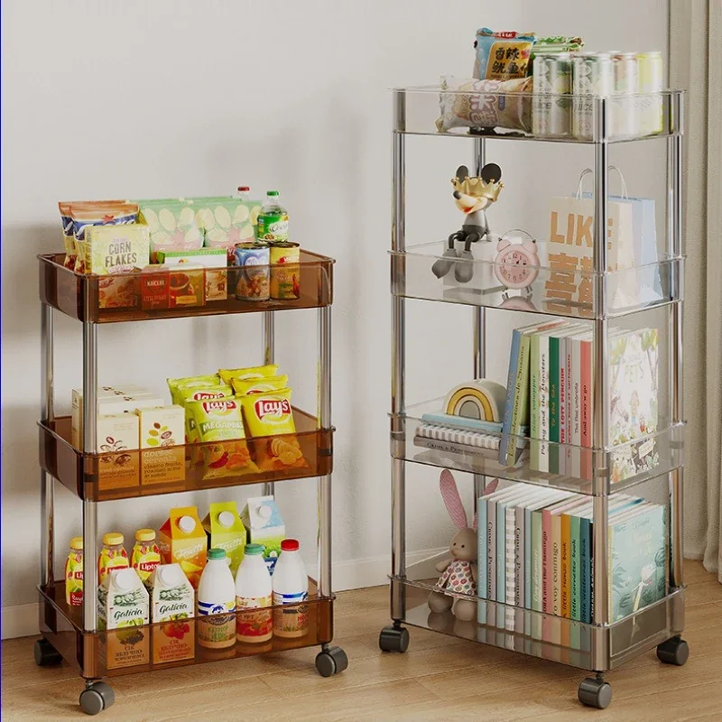 Household Goods Movable Wheeled Shelf Transparent Multi-layer Storage Snack Storage Cart Floor Narrow Slit Bookshelf