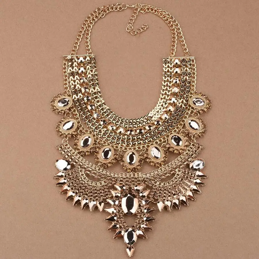 2024 New ZA Indian Ethnic Statement Big Necklaces Pendant Women Bohemian Vintage Maxi Long Large Collar Crystal Necklace Jewelry