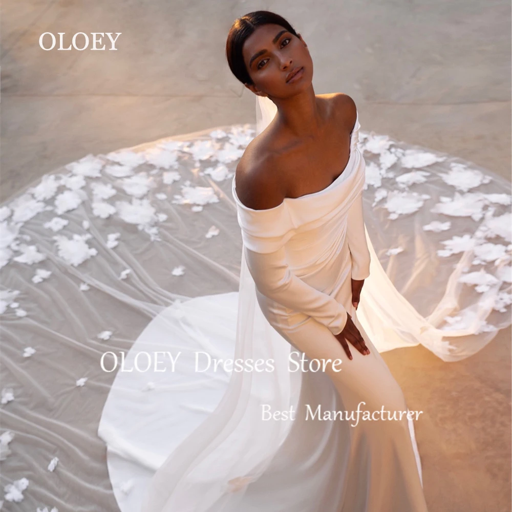 

OLOEY 2025 New Ivory Mermaid Wedding Dress Off Shoulder Long Bridal Gown Full Sleeves Custom Made Floor Length Sweep Train