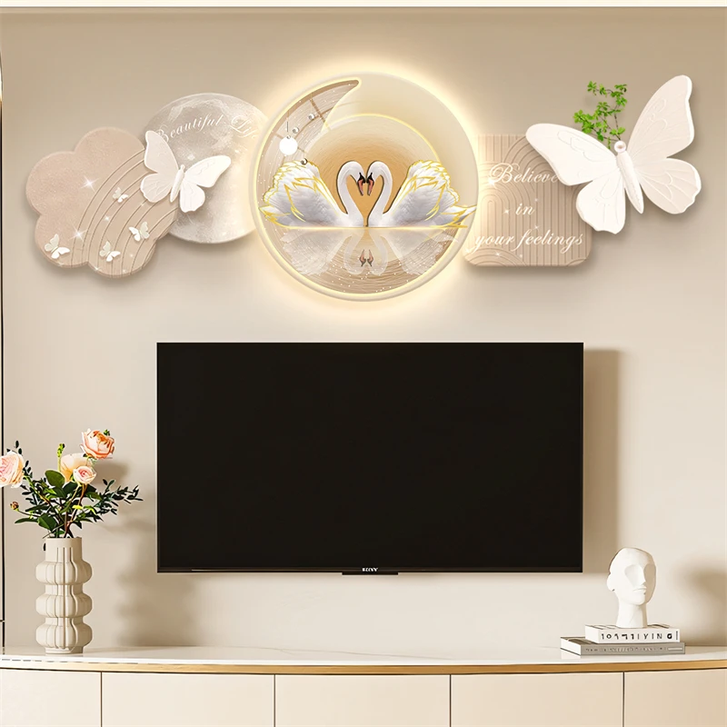 Ancient Style 2024 New Living Room Light Painting With LED Light Butterfly Advanced Sense Sofa Background Wall Painting Light