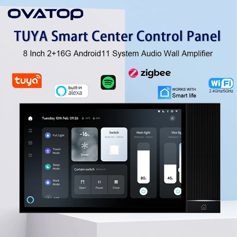 Tuya Wifi Smart Touch Screen Center Control Panel audio Android 11 wall amplifier Built-in Alexa Bluetooth ZigBee Gateway Device