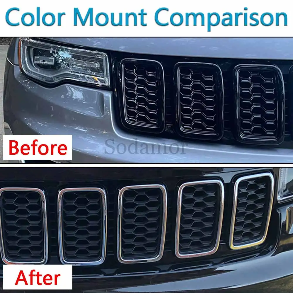 

7PCS/Set Accessories Front Grille Grill Inserted Ring Trim ABS Plastic Black Fit For Jeep Grand Cherokee 2017-2021 #68317863AA